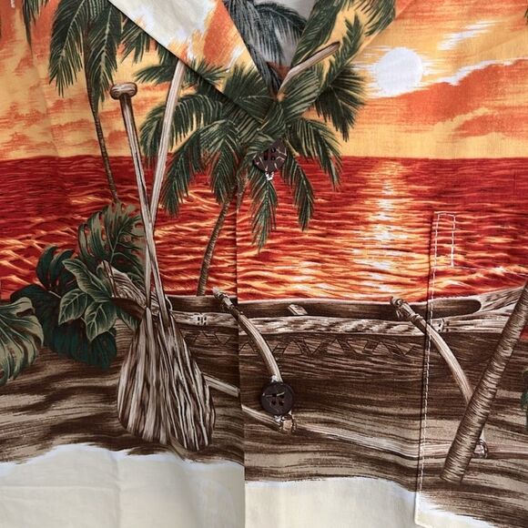 Hilo Hattie’s The Hawaiian Original Sunset with Canoes Circa 2006 Camp Style SZL - Picture 2 of 9